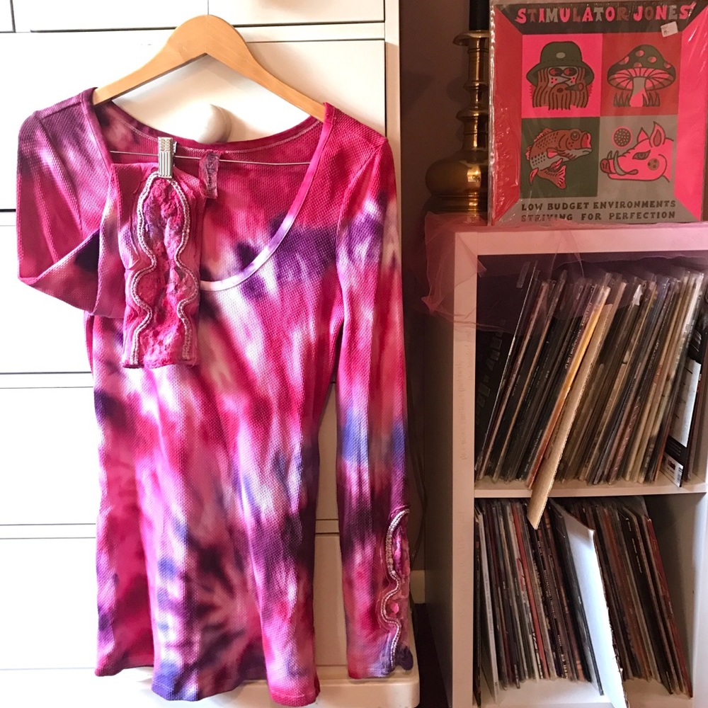FP x DP Custom Thermal Cuff Free People Crafty Lace Tie Dye Pink Purple Rare Xl